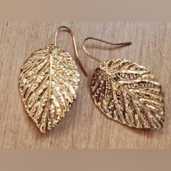 Golden Leaf Autumn Fall Textured Veined Leaves Nature Sparkly Boho Hippie Dangle - Picture 10 of 16